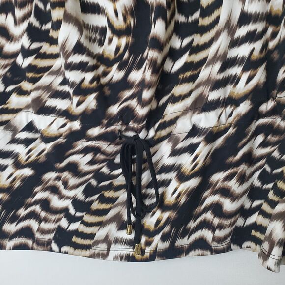 Calvin Klein Cowl Neck Top Size S Black Beige Brown Sleeveless Drawstring Waist - Picture 6 of 11